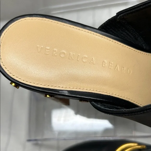 Veronica Beard Giles Block Heel Mule Clogs, Black,Size 8M Bohemian leather Heel - Picture 3 of 12